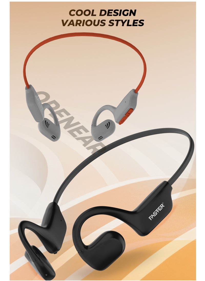Faster Open Ear Duo Wireless Headphones - Air Conduction Sports Earphones - IPX5 Waterproof Earbuds with Microphone, 6D Surround Sound, Bluetooth 5.2, 10-Hour Talk Time, and Type-C Charging - For Exercise, Gym, Music (Orange)  - Image 2