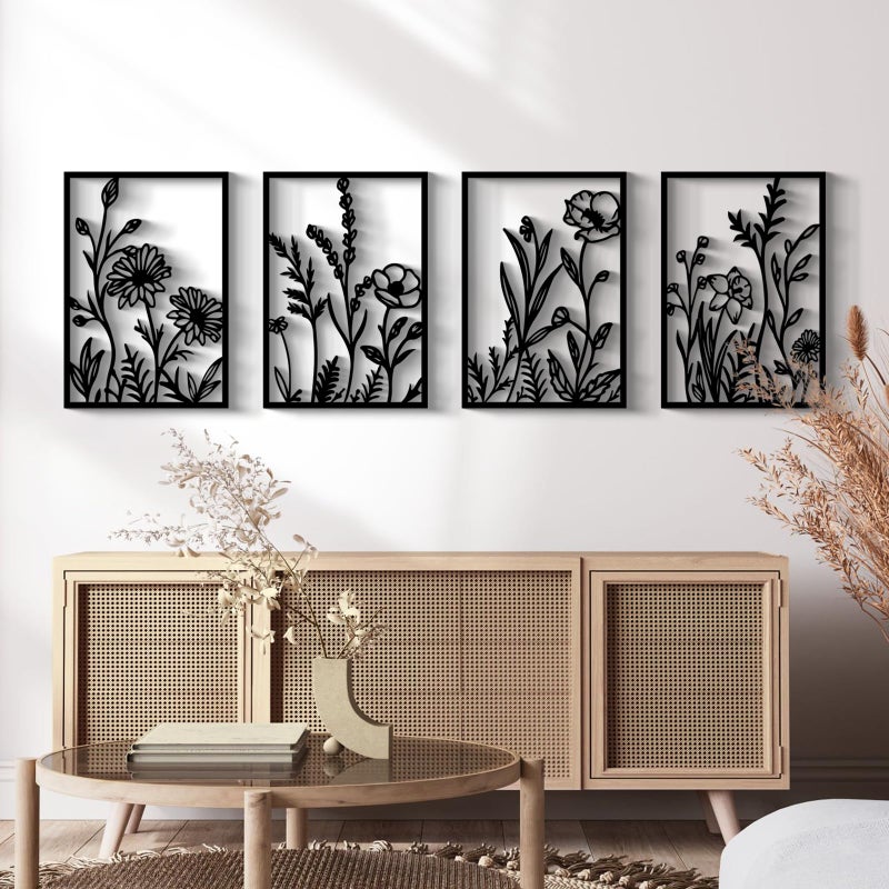 Glamativity Large 4 Pcs Colorful And Black DoubleSided Gold Leaf Metal Wall Art 225 x 157 Botanical Abstract Wall Dcor Metal Leaf with Frame 3D Textured Sculptures Modern Wall Art With Ginkgo Biloba Design for Living Room Bedroom Bathroom Study L Size 225 x 157 - Image 2