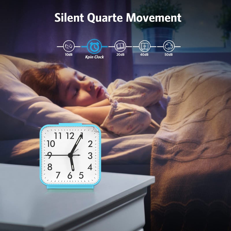 AMIR Analog Alarm Clock, Silent Non Ticking Small Clock, Travel Alarm Clock with Snooze & Light, Ascending Beep Sounds, Battery Operated Loud Alarm Clock for Bedroom, Bedside, Desk - Image 5