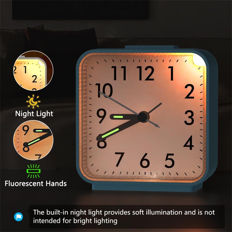AMIR Analog Alarm Clock, Silent Non Ticking Small Clock, Travel Alarm Clock with Snooze & Light, Ascending Beep Sounds, Battery Operated Loud Alarm Clock for Bedroom, Bedside, Desk - Image 4