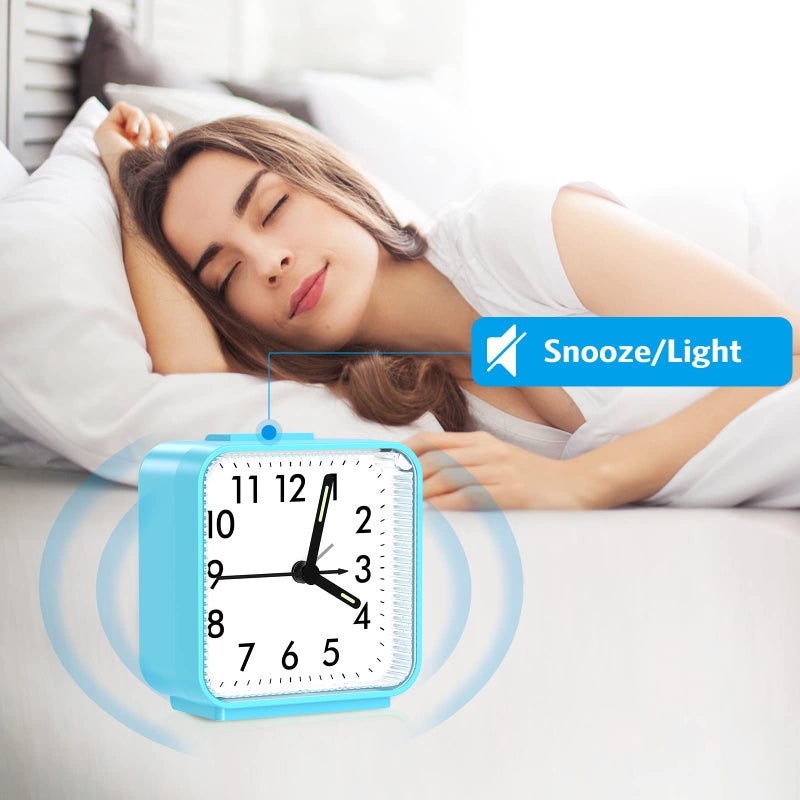 AMIR Analog Alarm Clock, Silent Non Ticking Small Clock, Travel Alarm Clock with Snooze & Light, Ascending Beep Sounds, Battery Operated Loud Alarm Clock for Bedroom, Bedside, Desk - Image 3