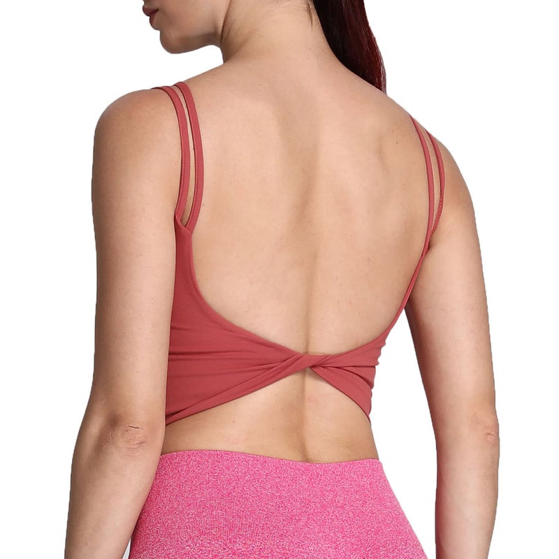 Aoxjox Women's Workout Sports Bras Fitness Padded Backless Yoga Crop Tank Top Twist Back Cami (Rust Red, Small) - Image 4