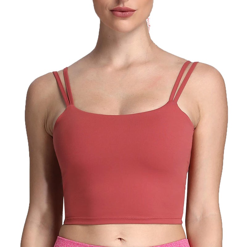 Aoxjox Women's Workout Sports Bras Fitness Padded Backless Yoga Crop Tank Top Twist Back Cami (Rust Red, Small) - Image 2