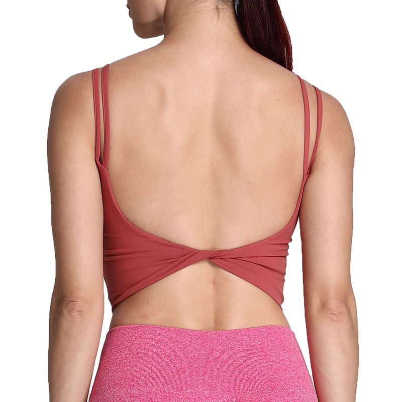 Aoxjox Women's Workout Sports Bras Fitness Padded Backless Yoga Crop Tank Top Twist Back Cami (Rust Red, Small) - Image 1