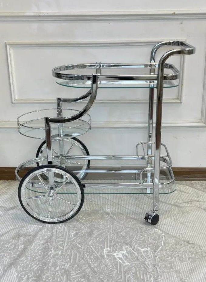 Two-Tier Hospitality Serving Cart, 77x73x35 cm – Steel – Silver - Image 4