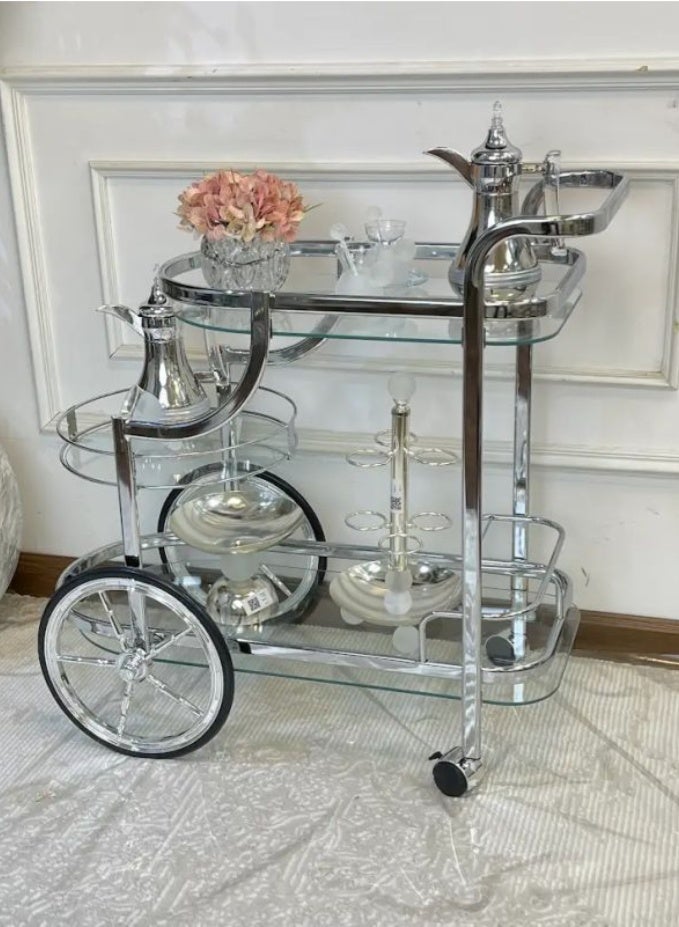Two-Tier Hospitality Serving Cart, 77x73x35 cm – Steel – Silver - Image 1