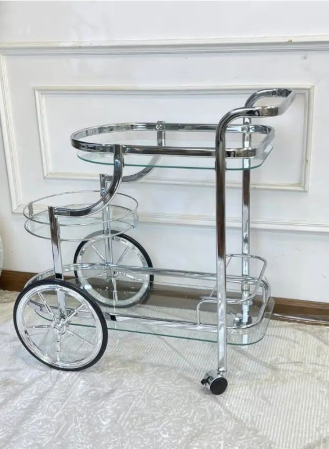Two-Tier Hospitality Serving Cart, 77x73x35 cm – Steel – Silver - Image 3