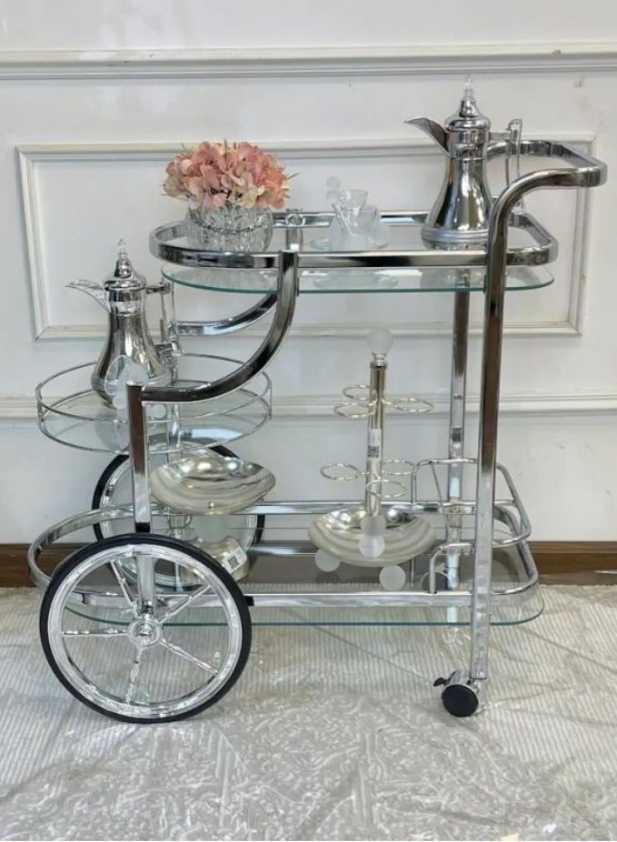 Two-Tier Hospitality Serving Cart, 77x73x35 cm – Steel – Silver - Image 2