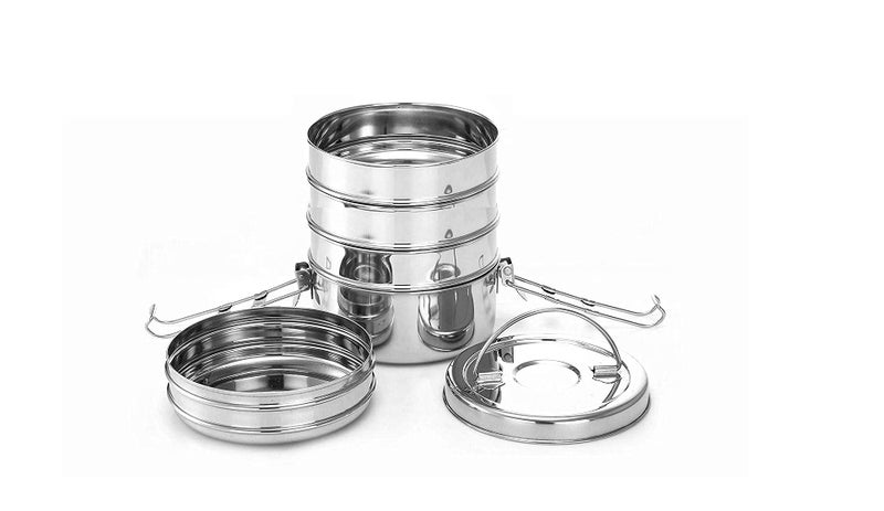 FUTENSILS Manav 5-Tier Stainless Steel Clip Model Tiffin Box (Size -9x5, 4210ml, 14 cm Dia, 970 Grams, Silver) - Image 5