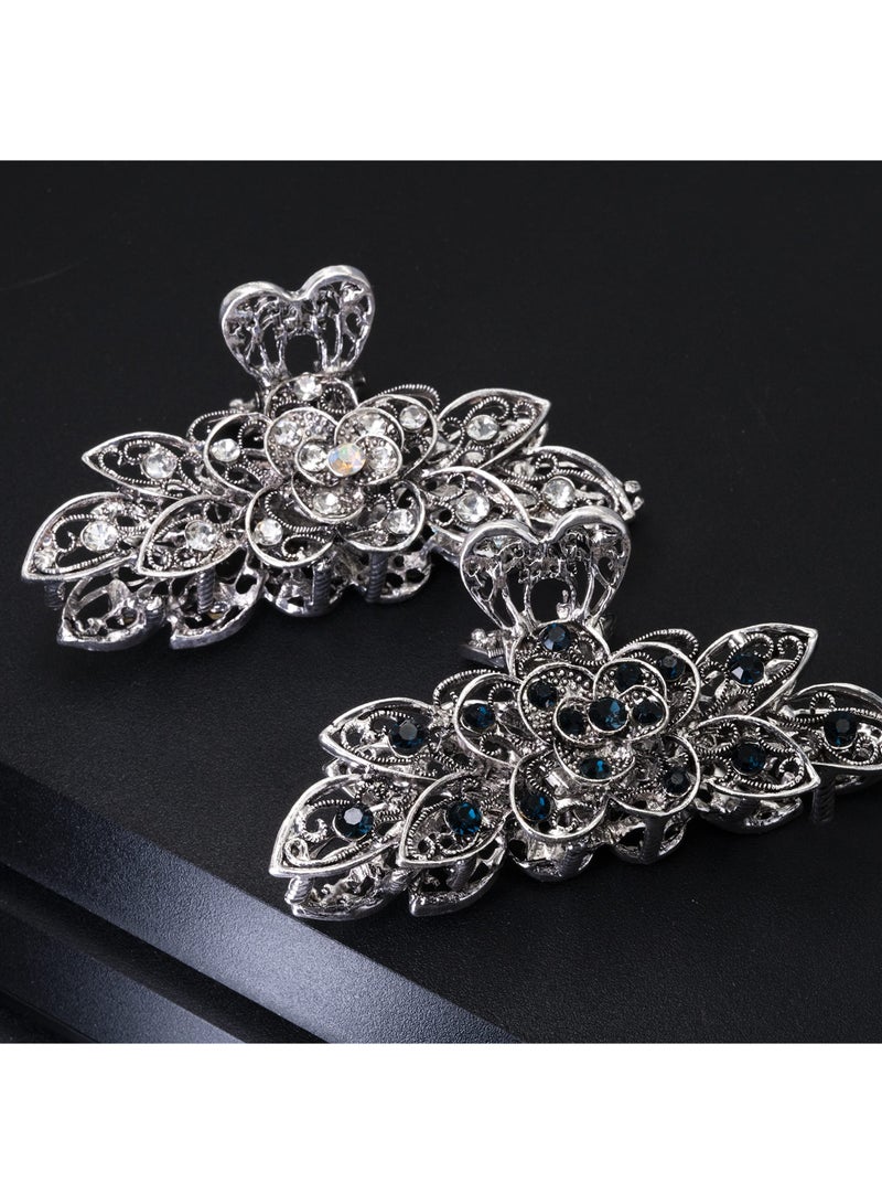 SOLARAE Large Claw Hair Clips 2PCS For Women and Girls Metal Retro Style With Sparkly Glitter Rhinestones Banana Jaw Hair Clamps Strong Hold Nonslip Hair Accessories - Image 3