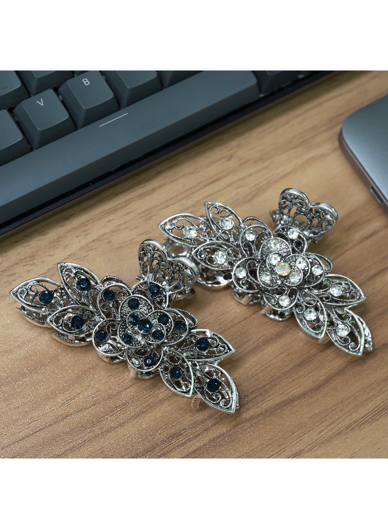 SOLARAE Large Claw Hair Clips 2PCS For Women and Girls Metal Retro Style With Sparkly Glitter Rhinestones Banana Jaw Hair Clamps Strong Hold Nonslip Hair Accessories - Image 5