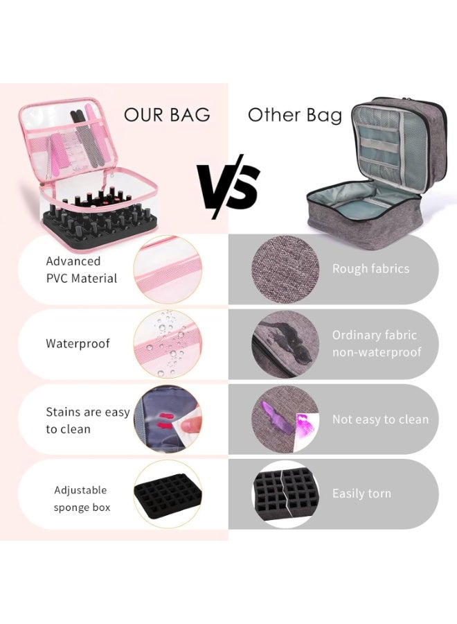 Beloving Clear Nail Polish Organizer Holds 30 Bottles PVC Nail Polish Case See-Through Nail Supplies with Manicure Tools Storage Sections, Portable Travel Nail Tech Carrying Bag for Storage Display - Image 2