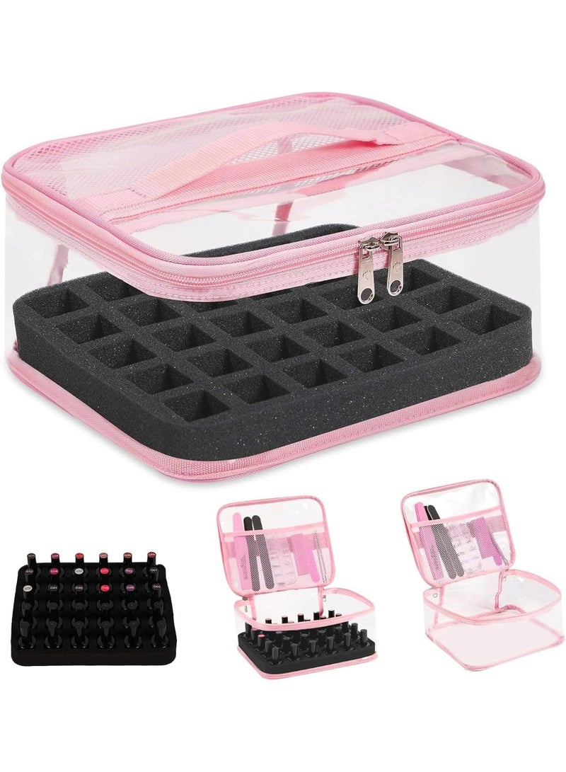 Beloving Clear Nail Polish Organizer Holds 30 Bottles PVC Nail Polish Case See-Through Nail Supplies with Manicure Tools Storage Sections, Portable Travel Nail Tech Carrying Bag for Storage Display - Image 1