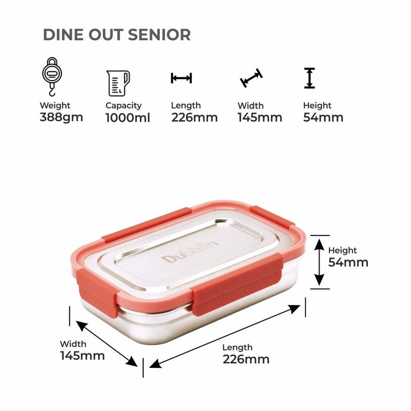 DUBBLIN DUBBLIN Dineout Sr. Stainless Steel Lunch Box Insulated Airtight Spill Proof, sabzi Container Inside, 1000 ml, Pink - Image 2