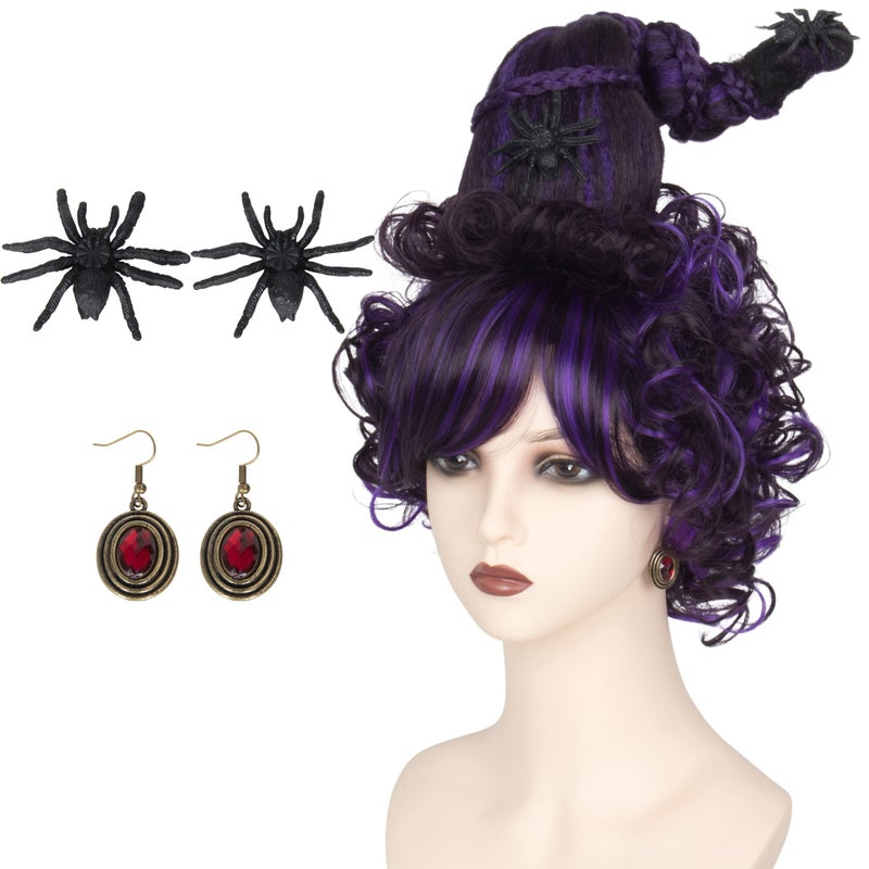 M MISS U HAIR Miss U Hair Purple Mixed Wig with Braid Spider and Earrings Set Women Halloween Costume Wig 