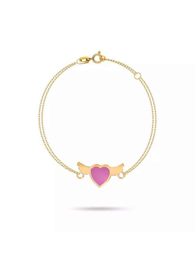 روبي آرت الذهب سوار روبي آرت الذهبي عيار 18 قيراطًا من الذهب الخالص للأطفال، سوار ذهبي على شكل قلب وأجنحة - 1.38 جرام - Image 1