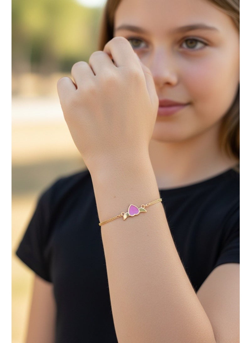 روبي آرت الذهب سوار روبي آرت الذهبي عيار 18 قيراطًا من الذهب الخالص للأطفال، سوار ذهبي على شكل قلب وأجنحة - 1.38 جرام - Image 2