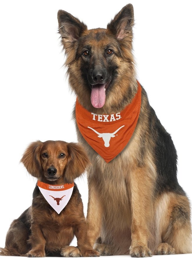 Pets First NCAA DOG BANDANA - TEXAS LONGHORNS REVERSIBLE BANDANA. 2 Sided Sports Bandana with a PREMIUM Embroidery TEAM LOGO, Small/Medium. - 2 Sizes & 50 COLLEGE Teams available - Image 5