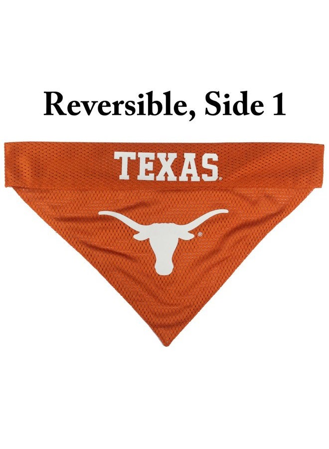 Pets First NCAA DOG BANDANA - TEXAS LONGHORNS REVERSIBLE BANDANA. 2 Sided Sports Bandana with a PREMIUM Embroidery TEAM LOGO, Small/Medium. - 2 Sizes & 50 COLLEGE Teams available - Image 3