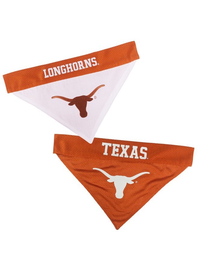 Pets First NCAA DOG BANDANA - TEXAS LONGHORNS REVERSIBLE BANDANA. 2 Sided Sports Bandana with a PREMIUM Embroidery TEAM LOGO, Small/Medium. - 2 Sizes & 50 COLLEGE Teams available - Image 1
