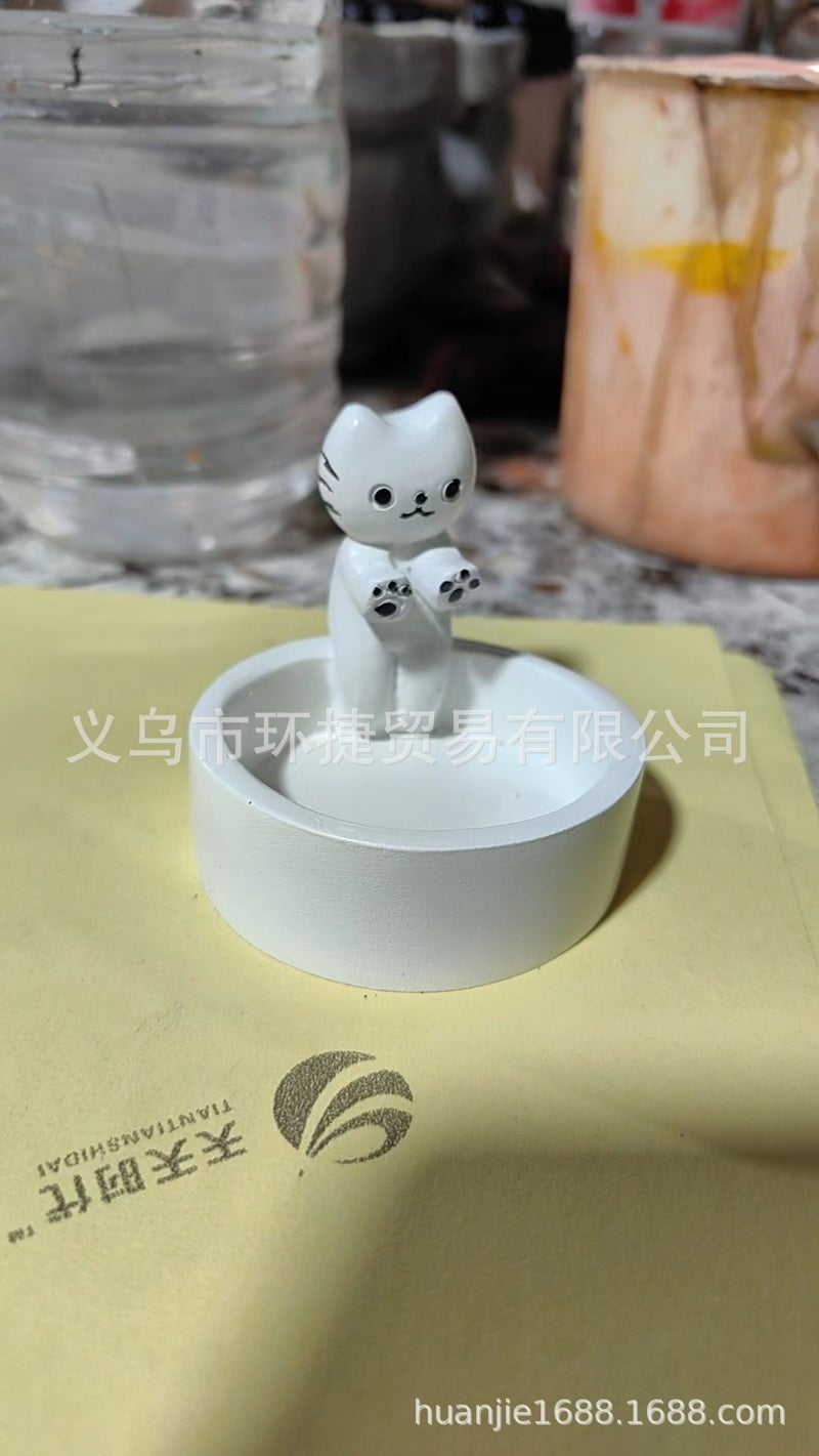 Cartoon Kitten Candle Holder for Valentines Decor White ears 6*6*6/60G 