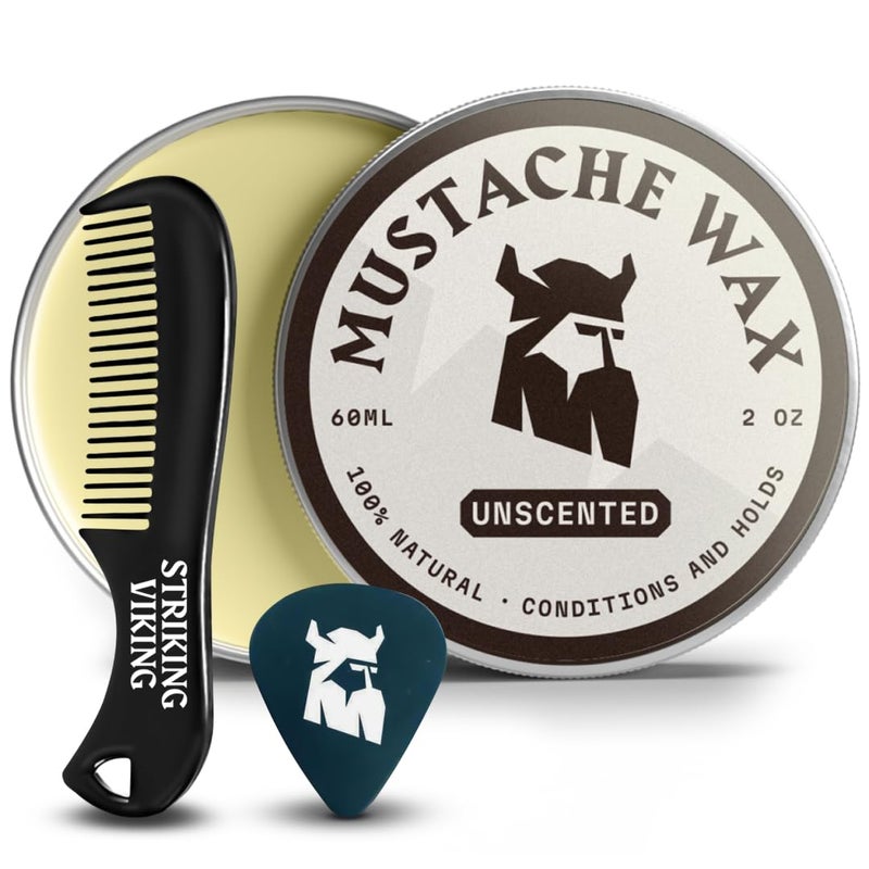 Striking Viking Striking Viking Mustache Wax  Comb Kit  2 Oz MediumStrong Hold Unscented 1 Pocket Comb  Mustache Grooming Kit for Men  Moisturize Tame  Style  NonGreasy with Beeswax