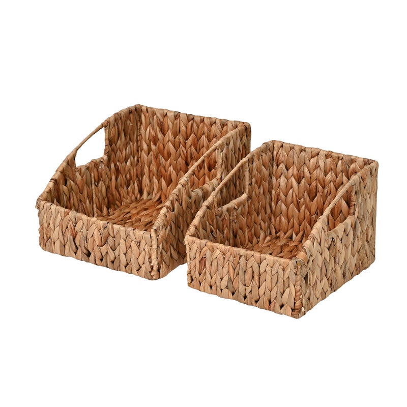 happimess BSK1007A-2SET Havanah Southwestern Hand-Woven Hyacinth Slanted Nesting Wicker Baskets with Handles, Seagrass Container for Decoration in Living Room, Bedroom, Closet, Natural (Set of 2) - Image 1