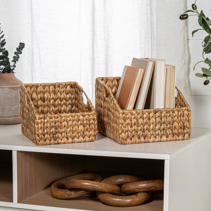 happimess BSK1007A-2SET Havanah Southwestern Hand-Woven Hyacinth Slanted Nesting Wicker Baskets with Handles, Seagrass Container for Decoration in Living Room, Bedroom, Closet, Natural (Set of 2) - Image 5