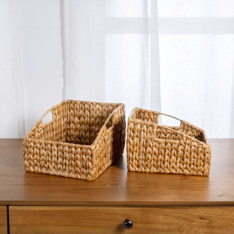 happimess BSK1007A-2SET Havanah Southwestern Hand-Woven Hyacinth Slanted Nesting Wicker Baskets with Handles, Seagrass Container for Decoration in Living Room, Bedroom, Closet, Natural (Set of 2) - Image 2