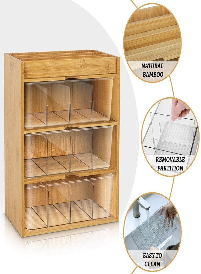 TIMIEEYA Tea Bag Organizer - Bamboo Tea Storage With Drawer 3 Layer, Organizer for Tea Bags Natural Wood & Acrylic for Countertop Office Kitchen Cabinet Pantry - Image 2