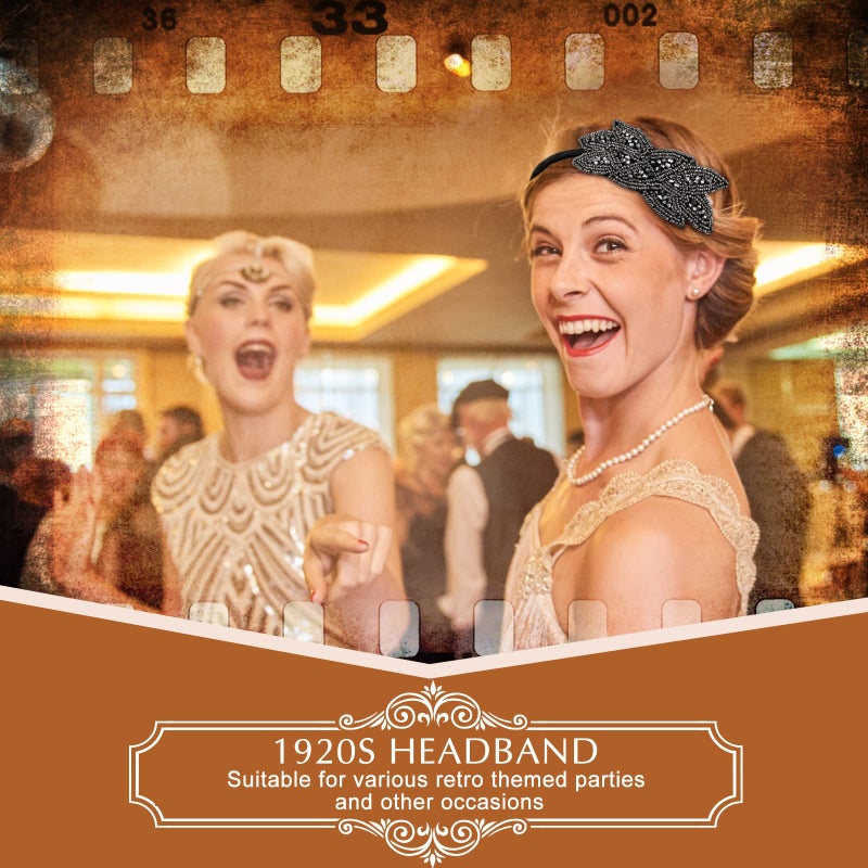 Jutom 3 Pcs 1920s Flapper Headbands for Women 20s Vintage Headpiece Rhinestone Gatsby 1920s Accessories Christmas Wedding Gifts(Silver, White, Black) - Image 2