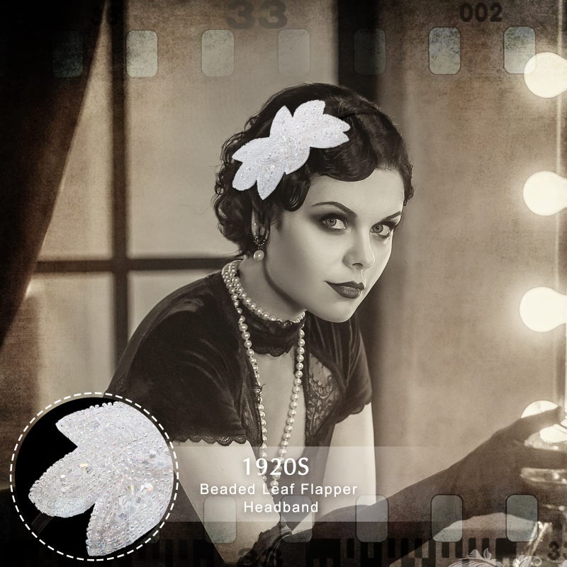 Jutom 3 Pcs 1920s Flapper Headbands for Women 20s Vintage Headpiece Rhinestone Gatsby 1920s Accessories Christmas Wedding Gifts(Silver, White, Black) - Image 5
