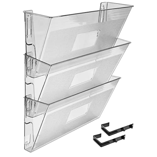 Acrimet Wall Mount Pocket File Organizer Holder Modular Letter Size A4 Plastic (Hangers Included) (Clear Crystal Color) (3 Pack) - Image 1
