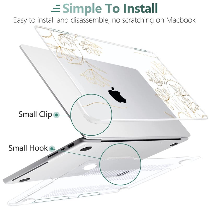 Twolskoo For Macbook Pro 14 Inch Case 2023 2022 2021 Release M3 A2918 A2992 A2779 M2 A2442 M1 Pro Max Chip Plastic Hard Shell & Keyboard Cover & Trackpad Film & Screen Protector Golden Floral - Image 4