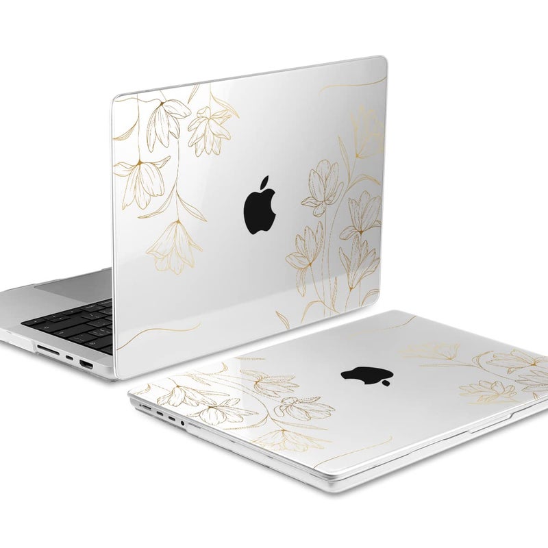 Twolskoo For Macbook Pro 14 Inch Case 2023 2022 2021 Release M3 A2918 A2992 A2779 M2 A2442 M1 Pro Max Chip Plastic Hard Shell & Keyboard Cover & Trackpad Film & Screen Protector Golden Floral - Image 5