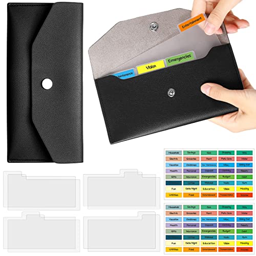 Frienda Cash Envelope Wallet PU Leather 7 x 3.5 Inch Reusable Budget Money Pouch Envelope Organizer 8 Cash Dividers 2 Sheets Category Sticker Labels for Wallets Bill Planner(Black,Classic) - Image 1