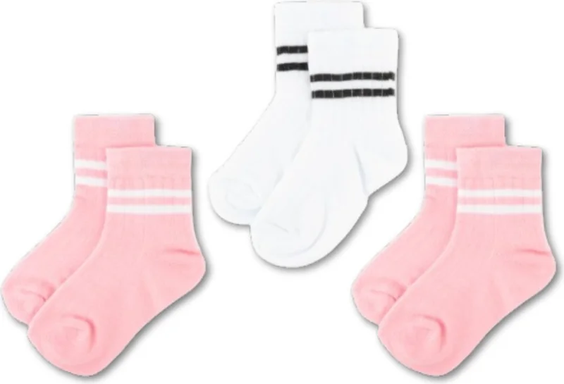Novibaby 3-Pack Cotton Kids College Socks Baby Unisex Girls Women Boys School Socks, White Black Pink