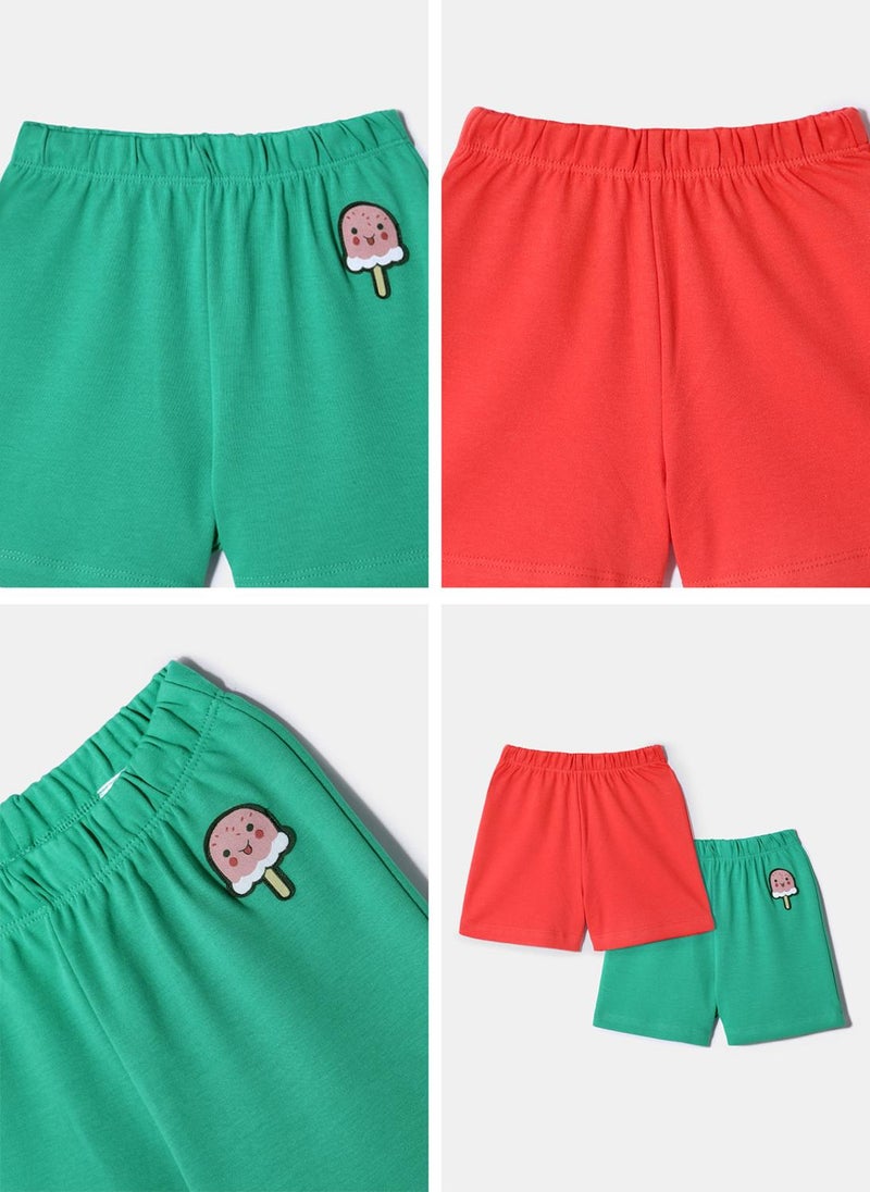 Nautinati Pack of 2 Green and Red Pigment Print Shorts for Boys - Image 3