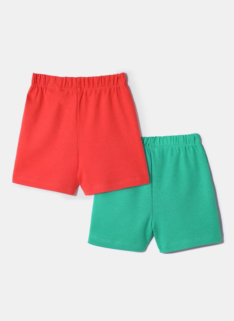 Nautinati Pack of 2 Green and Red Pigment Print Shorts for Boys - Image 2