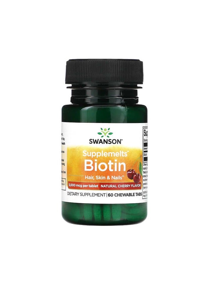 SWANSON Supplemelts, Biotin, Natural Cherry, 5,000 mcg, 60 Chewable Tabs