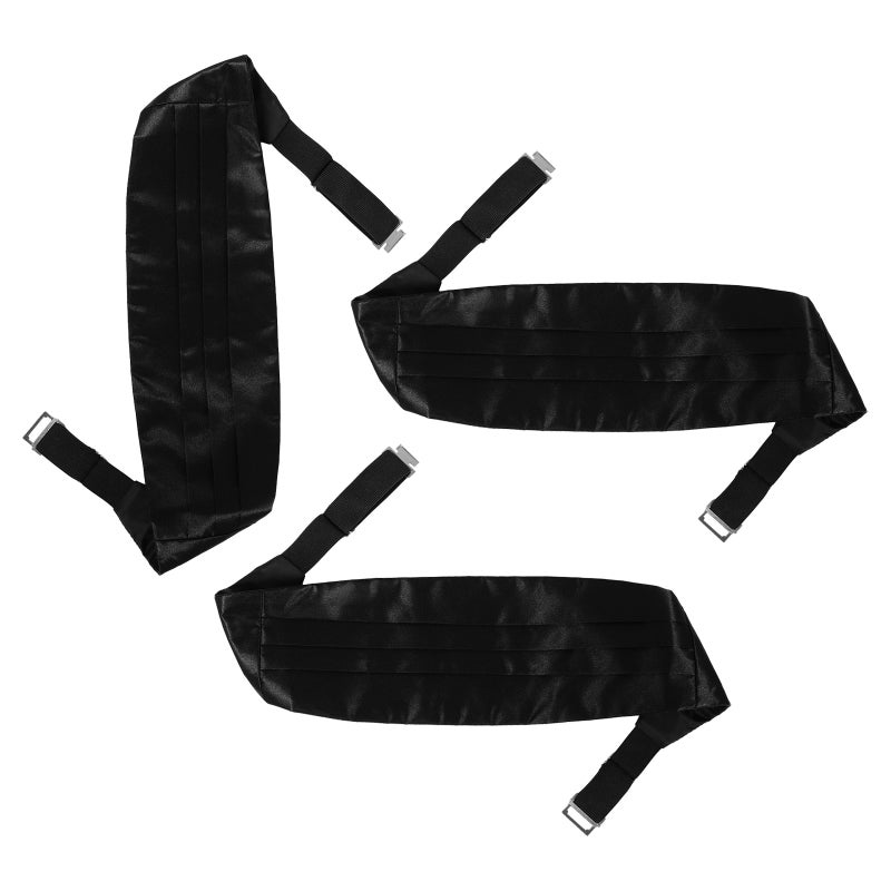 3pcs Men's Adjustable Satin Cummerbund - Black Cummerbund With Buckle Tuxedo Accessories for Weddings Proms Formal Events Party - Image 5