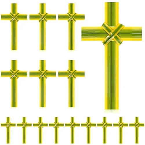 APUDWN Authentic Palm Cross Set, Hand Lightweight Plastic Prayer Crosses for Palm Sunday, Easter, Weddings, Church Ceremonies, Handheld, Religious Decorations with Natural Yellow-Green (24 PCS - Image 1