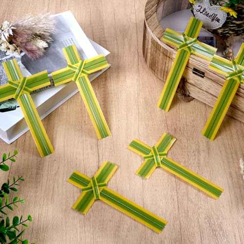 APUDWN Authentic Palm Cross Set, Hand Lightweight Plastic Prayer Crosses for Palm Sunday, Easter, Weddings, Church Ceremonies, Handheld, Religious Decorations with Natural Yellow-Green (24 PCS - Image 5