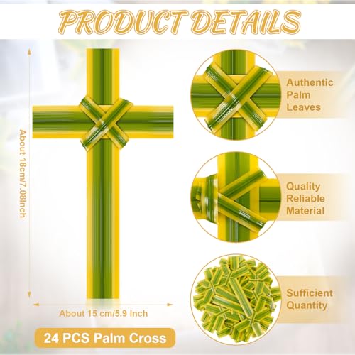 APUDWN Authentic Palm Cross Set, Hand Lightweight Plastic Prayer Crosses for Palm Sunday, Easter, Weddings, Church Ceremonies, Handheld, Religious Decorations with Natural Yellow-Green (24 PCS - Image 2