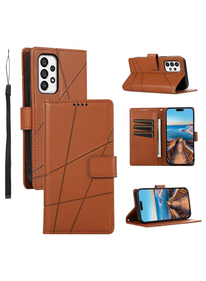 S-TOP Case For Samsung Galaxy A73 5G PU Genuine Leather Texture Embossed Line Phone Case - Image 1