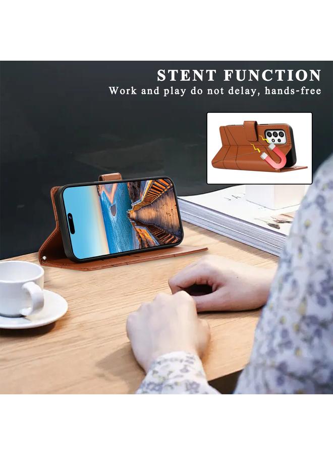 S-TOP Case For Samsung Galaxy A73 5G PU Genuine Leather Texture Embossed Line Phone Case - Image 5