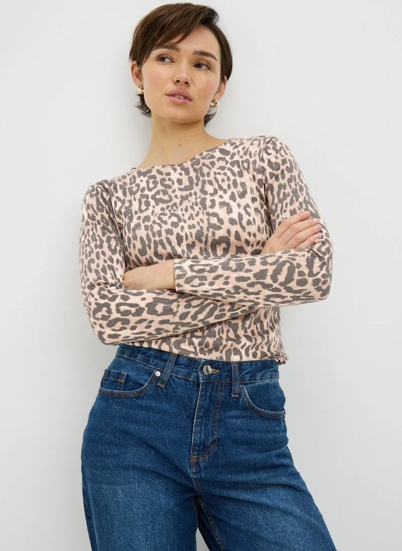 Matalan Brown Leopard Fitted Long Sleeve Top