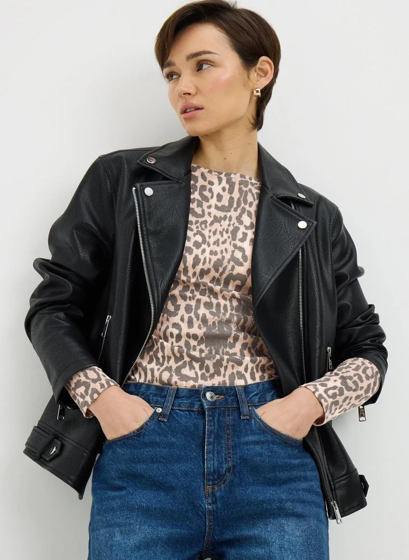 Matalan Brown Leopard Fitted Long Sleeve Top