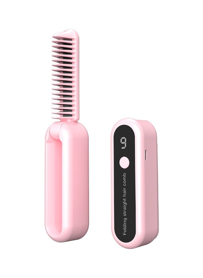 Hair straightening comb, wireless charging portable negative ion hair straightener, no hair damage, curly straight folding dual-purpose - Image 1
