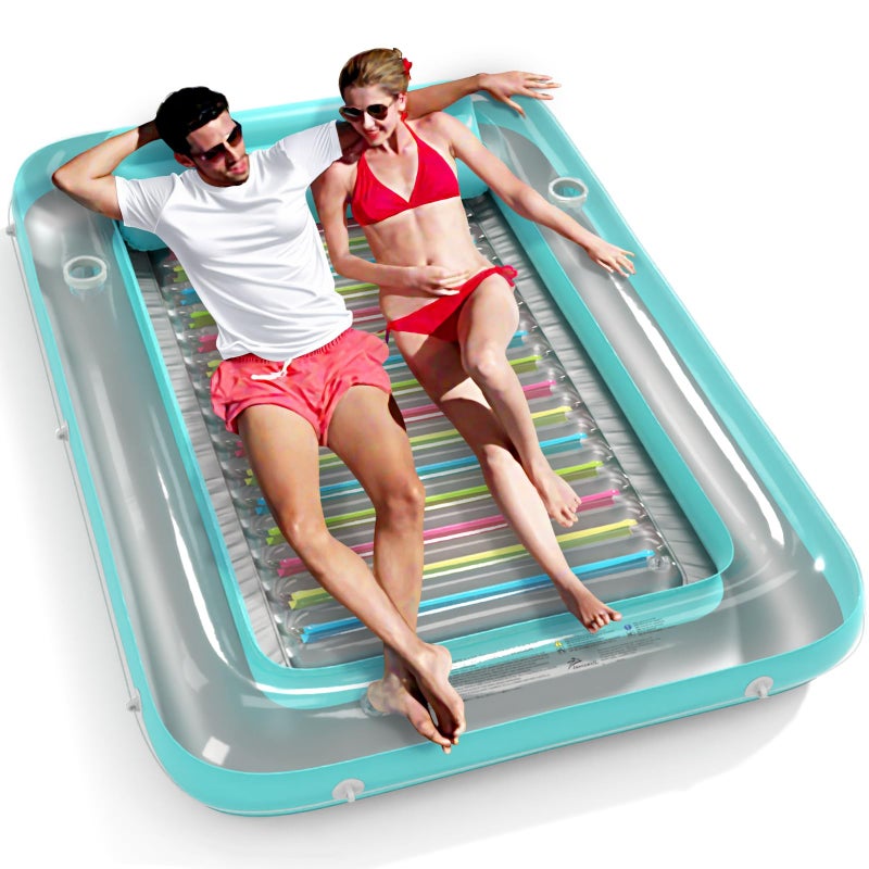 Jasonwell Inflatable Tanning Pool Lounger Float - Jasonwell 4 in 1 Sun Tan Tub Sunbathing Pool Lounge Raft Floatie Toys Water Filled Tanning Bed Mat Pad for Adult Blow Up Kiddie Pool Kids Ball Pit Pool (XL) - Image 1